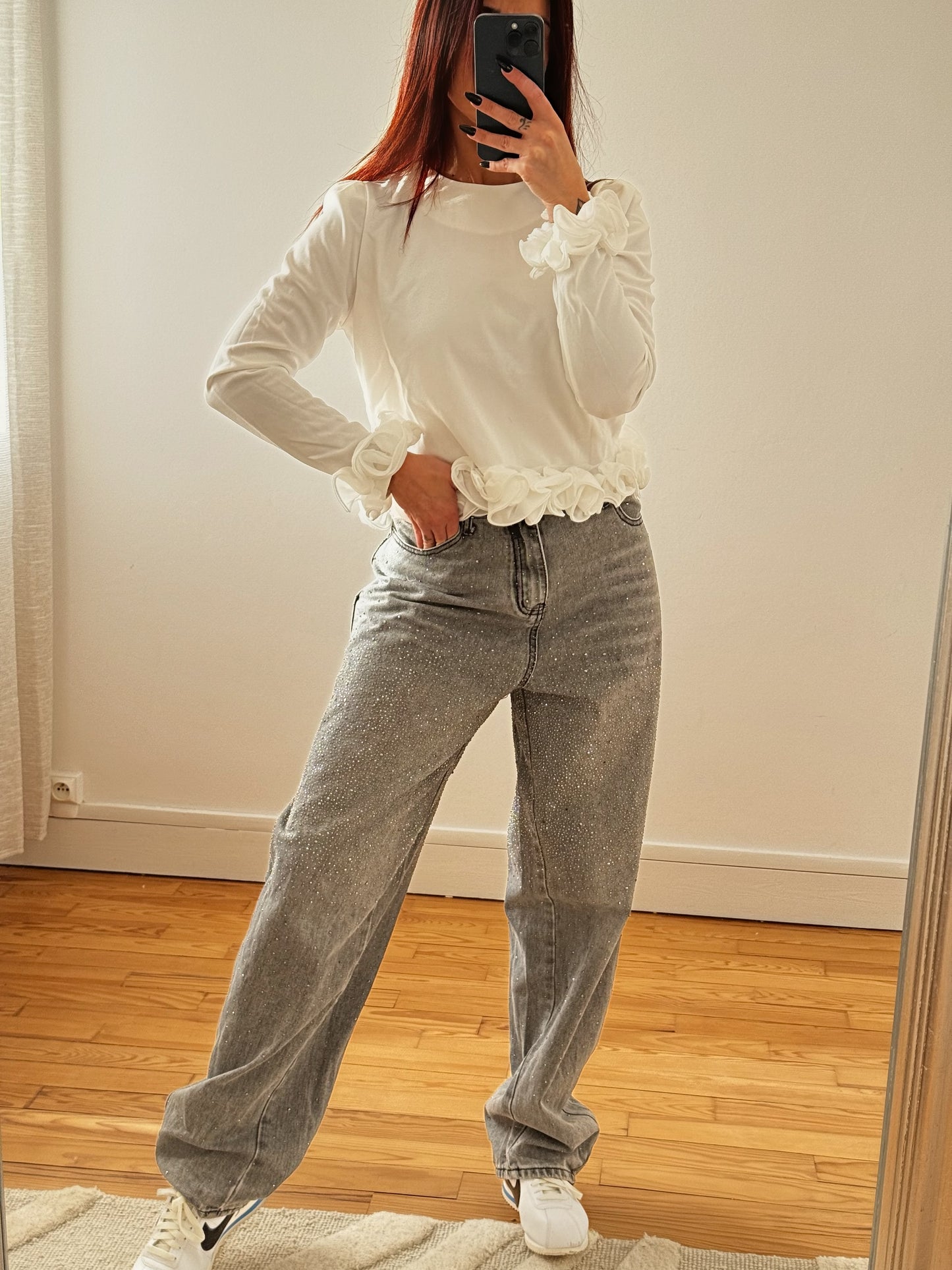 Jean barrel à strass