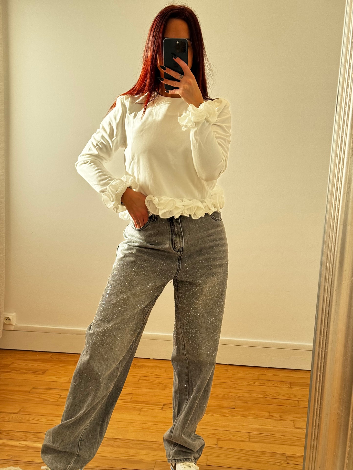 Jean barrel à strass